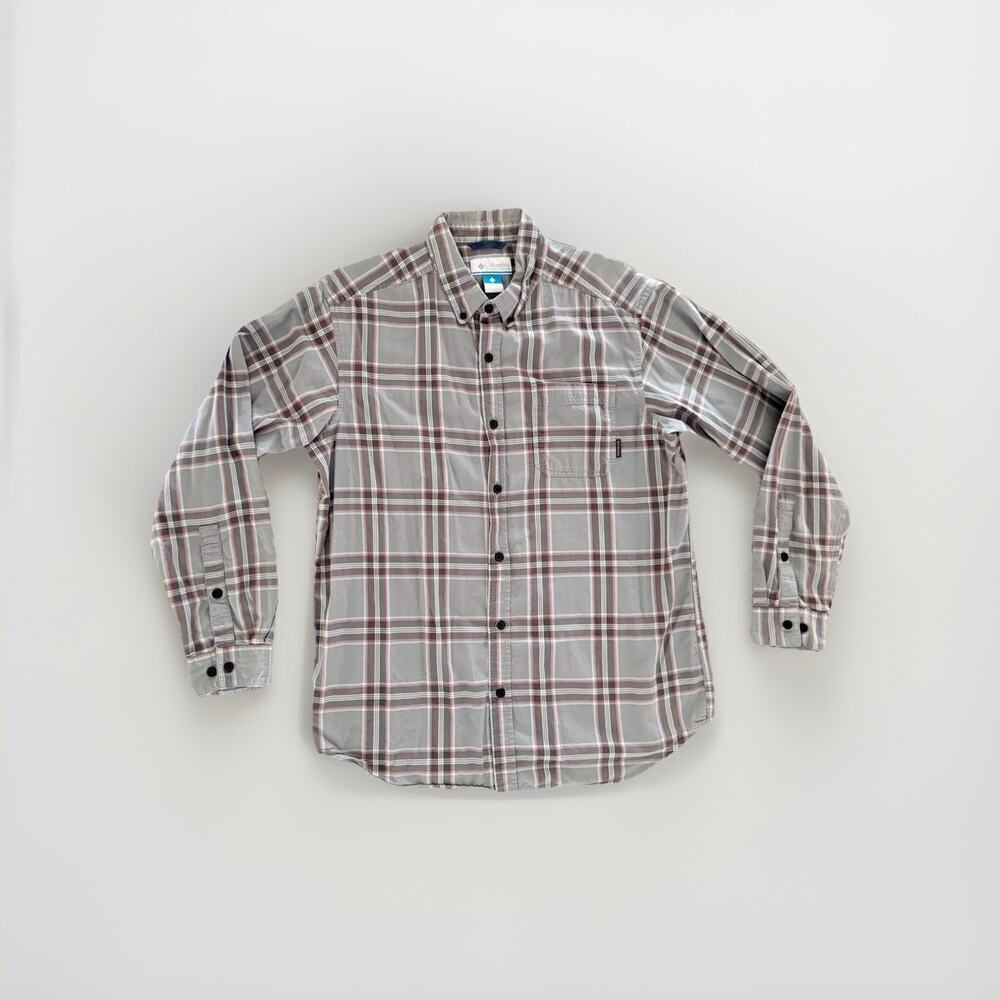 Columbia Plaid Shirt Men’s Large Gray Cotton Long Sleeve Casual Outdoor Hiking L